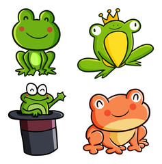Cute and funny frog smiling happily set - vector.