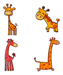 Cute and funny abstract giraffe smjiling set - vector.