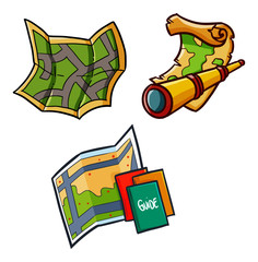 Cool and cute travel map set for vacation - vector.