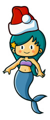 Cute and funny mermaid standing and wearing Santa's hat for christmas - vector
