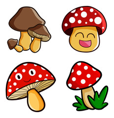 Funny and cute mushroom set - vector.