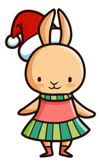 Cute and funny rabbit with dance uniform and wearing Santa's hat for christmas - vector