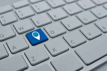 Map pin point location flat icon on modern computer keyboard button, Map pointer navigation concept