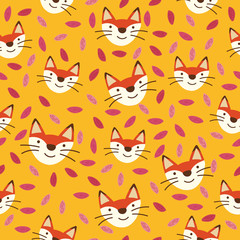 Hand drawing fox child animal seamless pattern