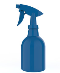 Spray bottle with pistol sprayer head for cosmetic or house care products. plastic cosmetics package with trigger for barber shop. 3d illustration