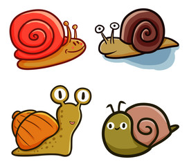 Funny and cute little snail crawling on the ground set - vector.