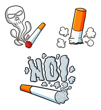 Funny and cute no smoking illustration set - vector. 
