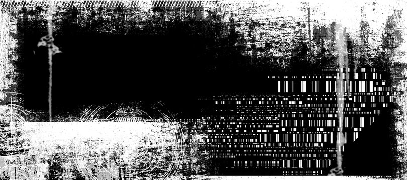 Abstract grunge futuristic cyber technology panoramic background. Drawing on old grungy surface