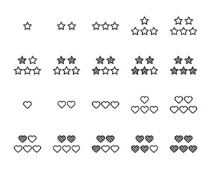 set of feedback line icons, such as, question, review, test, app, emoji, survey, heart, star