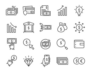set of money icons, such as exchange, stock, payment, credit, account