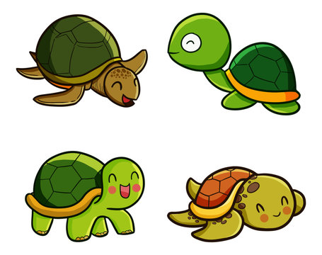Funny and cute turtle set - vector.