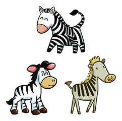 Obraz na płótnie Canvas Funny and cute smiling zebra horse set - vector.