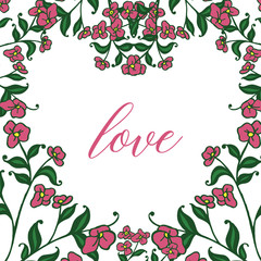 Set of vector floral frame with love text