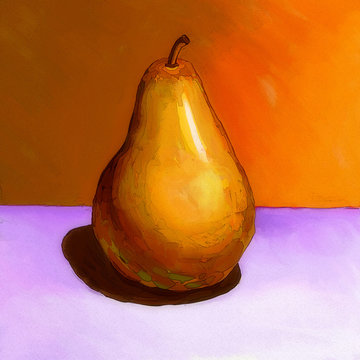 hand drawn oil art pear on the table stylization