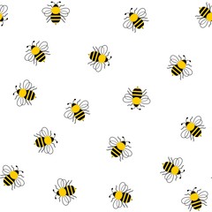 Seamless of bumble bees on white background graphic illustration design.