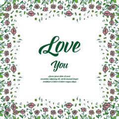 Love you text on floral card vector art