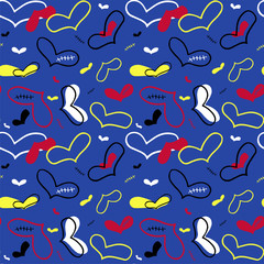 Naklejka premium Vector seamless pattern of hand drawn red, yellow, white hearts