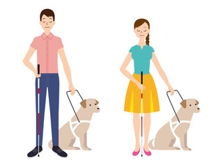 視覚障害者の男女と盲導犬