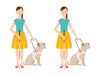 視覚障害者の女性と盲導犬