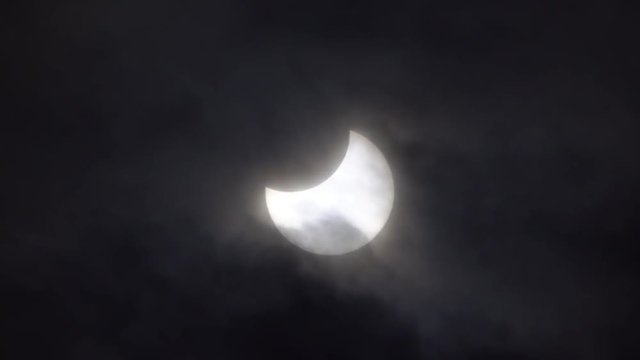 Tokyo,Japan-January 6, 2019: A partial solar eclipse observed in Tokyo, Japan, around 10AM.