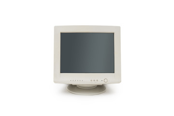 Vintage CRT computer monitor on white background - obrazy, fototapety, plakaty