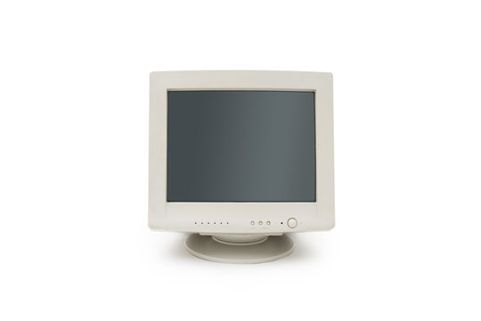 Vintage CRT Computer Monitor On White Background