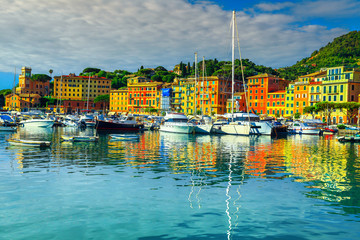 Fototapeta premium Santa Margherita Ligure cityscape with colorful mediterranean buildings, Liguria, Italy