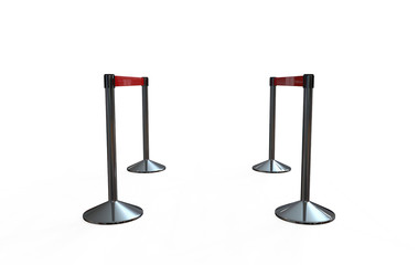 stainless chrome pole with extending blank ribbon . 3d illustration