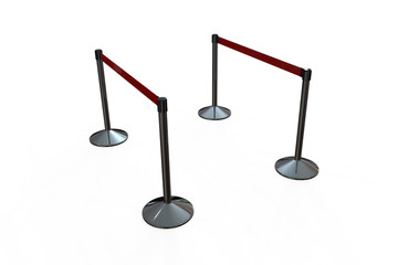 stainless chrome pole with extending blank ribbon . 3d illustration