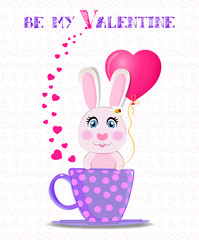  be my valentine   illustration with cute rabbit