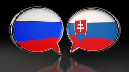 Russia and Slovakia flags with Speech Bubbles. 3D illustration