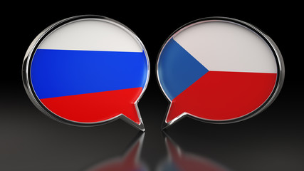Russia and Czech Republic flags with Speech Bubbles. 3D illustration