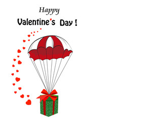 Valentine's day cartoon template with gift  falling  with parach