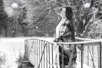 A girl in a winter cloudy day