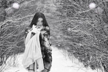 A girl in a winter cloudy day