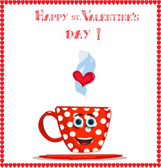 valentine's day greeting card with smiling cartoon mug