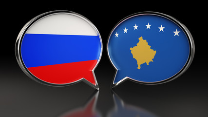 Russia and Kosovo flags with Speech Bubbles. 3D illustration