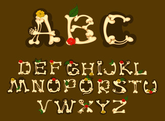 Set of english alphabet decorated with flowers
