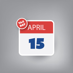 USA Tax Day Icon - Calendar Design Template - Tax Deadline, Due Date for Federal Income Tax Returns: 15th April 
