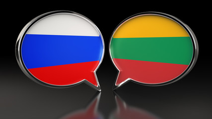 Russia and Lithuania flags with Speech Bubbles. 3D illustration