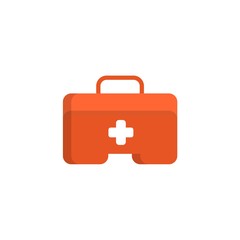 First aid kit box flat object. Medicine chest with white cross. Healthcare flat vector illustration
