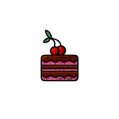 Delicious chocolate cake with a cherry on top flat icon