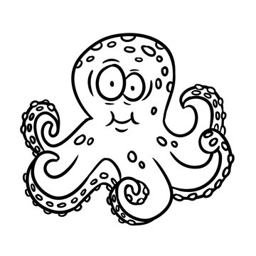 Cartoon style octopus illustration. Vector isolated coloring outline