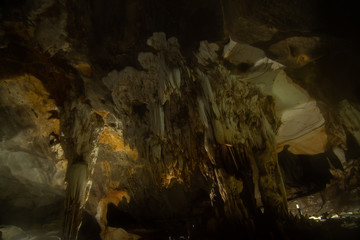 Stalactite rock formations in Lawa Cave. Kanchanaburi province, Thailand. © Art789