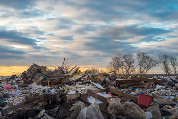 Dump rubbish at sunset