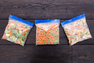 Frozen vegetables in a plastic bag. Healthy food storage concept.