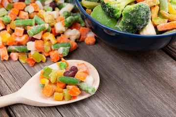 Frozen vegetables in a plastic bag. Healthy food storage concept.