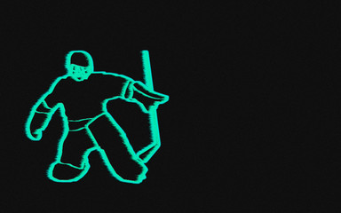 hockey player neon silhouette on black background