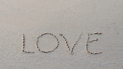 love message written in sand background