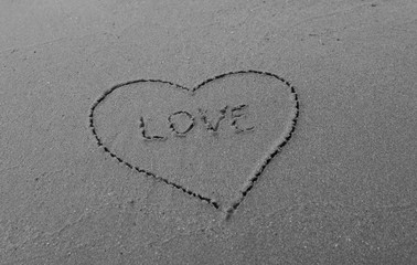 love message written in sand background
